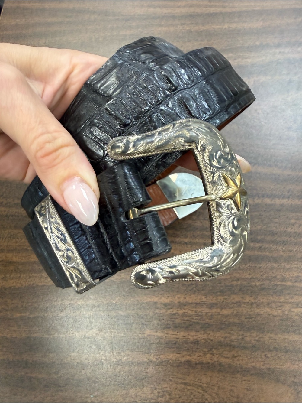 BLACK JACK BELTS • Black genuine crocodile Western Buckle Belt - size 36